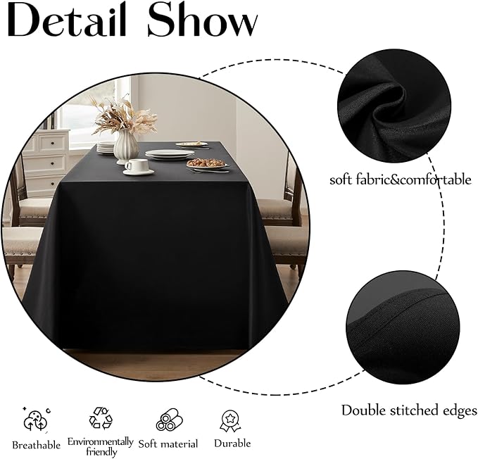 Rectangle Tablecloths 90x132 Inch 6 Pack Black Tablecloth for 6ft Washable Decorative Linen Polyester Table Cloths for 8ft Dining Table Banquets Buffet Parties and Wedding