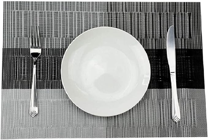 Non-Slip Woven Insulation Placemats Washable Elegant Kitchen Table Mats for Dining Heat(Woven Grey,6 pcs 45x30cm)