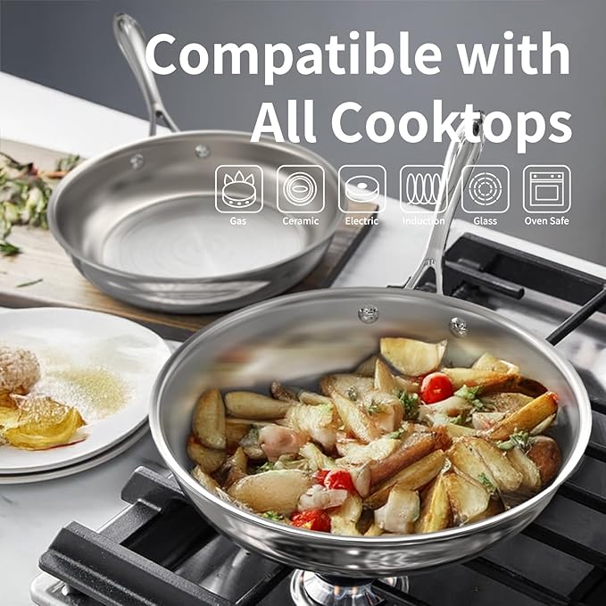 5-Ply 10 Pcs Stainless Steel Cookware Set, Pots and Pans Set, Frying Pans, Saucepans, Saute Pan and Stock Pot, Compatible with All Cooktops