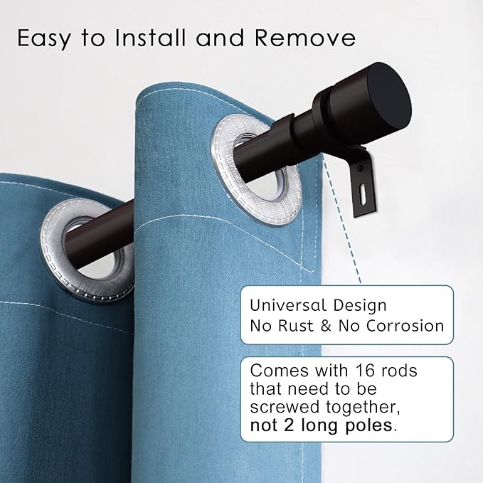 Curtain Rods for Windows 16 to 240 Inches Adjustable Length 1 Inch Diameter Window Curtain Rod with Aluminium End Cap, Antique Bronze