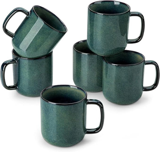 vancasso STARRY Coffee Mugs Set, 16 oz Ceramic Coffee Cups for Americano Hot Tea Iced Coffee Cold Brew Cocoa Milk Stoneware Mugs Set of 6, Dishwasher & Microwave Safe, Green