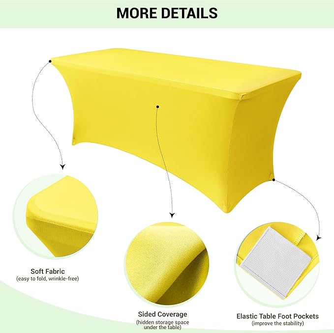 Obstal 4Ft Stretch Spandex Table Cover for Standard Folding Tables - 2 Pack Universal Rectangular Fitted Tablecloth for Party, Banquet, Events, Trade Show (Yellow, 48L x 24W x 30H Inches)
