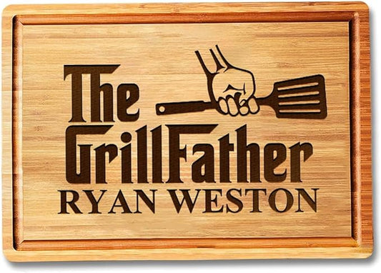 The Grill Father Cutting Board, Personalized Grilling Gifts for Men, Custom Cutting Board for Dad, Fathers Day Bbq Gifts for Him, Grill Gifts for Birthday