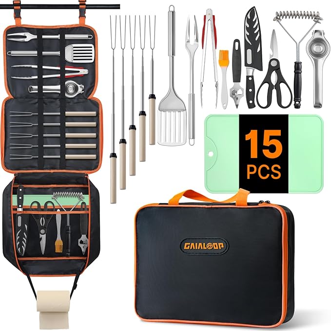 Portable Camping Cooking Utensils Set, Camp Kitchen & Campfire Cooking Equipment, RV Essentials, Camper Must-Haves Accessories, Outdoors Cookware, Christmas Stocking Stuffers Gifts