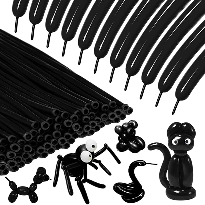 KAWKALSH 260 Black Long Balloons for Balloon Garland Thickening Skinny Latex Twisting Animals Modeling Christmas Birthday Wedding Party Festival Decorations 100pcs