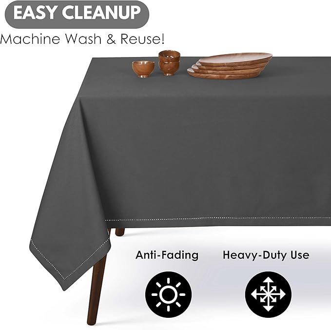 Table Cloth 100% Cotton 60"x84" Decorative Tablecover Washable Rectangle Tablecloths for Gifts, Dining, Buffet Parties & Wedding Use - Grey