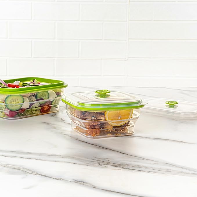 Restaurantware-Fresh Hero 16 Ounce Storage Containers, 20 Durable Airtight Food Containers - Microwavable, Freezable, Green Silicone Collapsible Container, Dishwashable, With Vented Lids