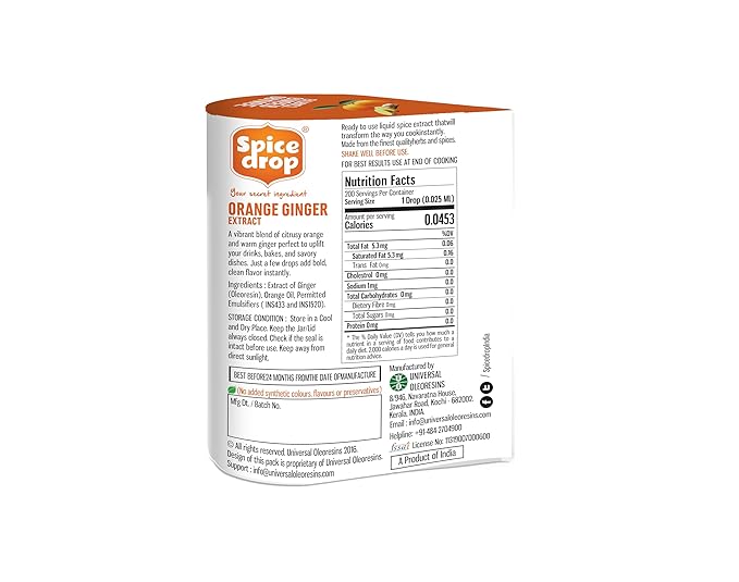 Spice Drop Orange Ginger Extract – Liquid Citrus & Ginger Flavor | 180 Drops | Tea, Coffee, Cooking, Baking,Dessert | Rich In Quality & Aroma | No Added Color & Preservative | Vegan(0.17oz, Pack of 1)