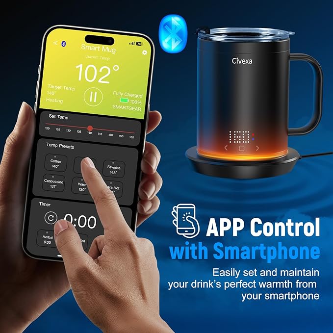 Rechargeable Self Heating Coffee Mug, Fast Heating & High Temperature, 14 Oz App-Controlled Heated Coffee Mug, 1F Precise Temperature Control Smart Mug Warmer for 150 Min Use
