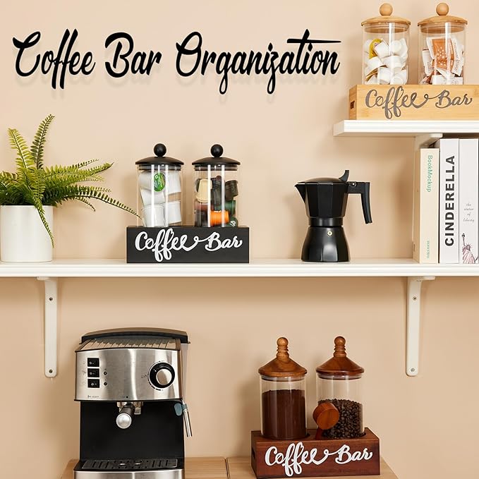 Yangbaga Glass Sugar Coffee Canister for Ground Coffee,2×55OZ Coffee Containers with Handle Shelf Coffee Bar Station Accessories Organizer Decor,Food Storage Jars with Iron Scoop for Kitchen