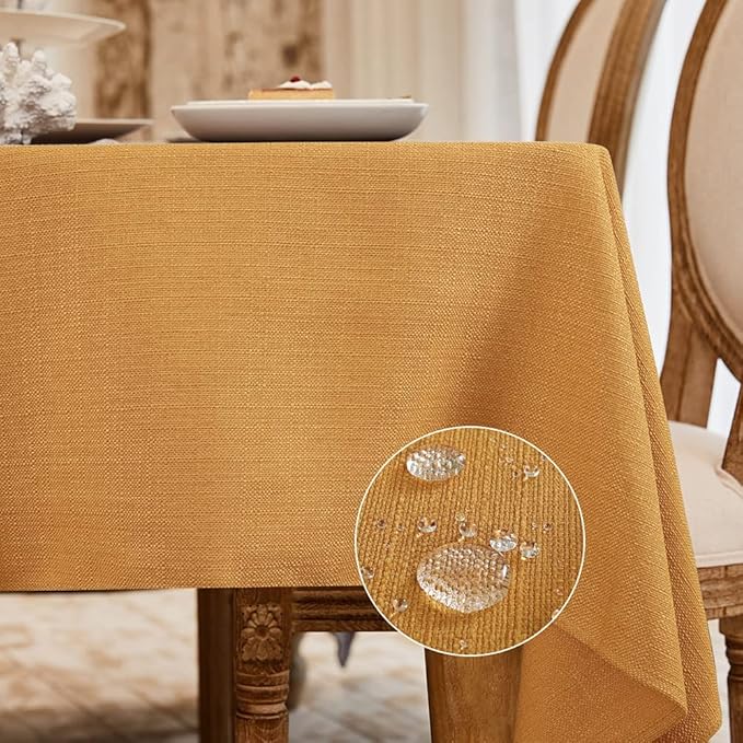 BALCONY & FALCON Square Tablecloth - Small Waterproof Table Cloth, Wrinkle Resistant Table Cover Linen Fabric Tablecloths for Dining Kitchen Wedding and Outdoor Decoration (Golden, 55"x55")