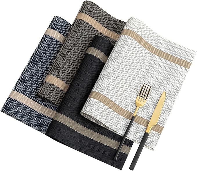 Placemats for Dining Table Set of 4/8 Woven Plastic Place Mats Non-Slip Heat Insulation Stain Table Mat(SHP Brown,4pcs)