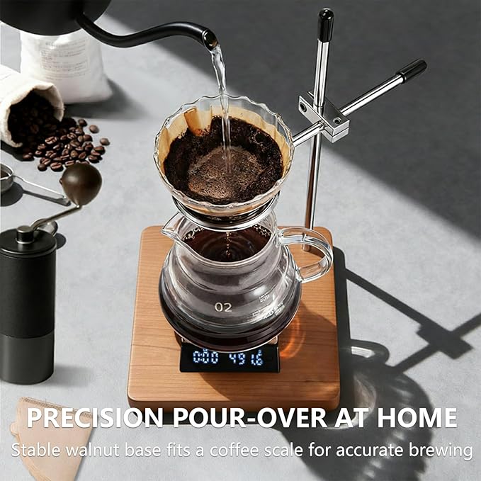 Pour Over Coffee Stand with Solid Cherry Base, Adjustable Coffee Dripper Stand, Wooden Brewing Station, Cone Holder, Elegant Gift for Brew Enthusiasts, Home Barista & Kitchen Décor