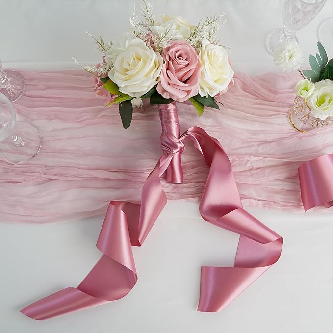 MEEDEE Mauve Satin 3 Inch Ribbon Lux Double Faced Satin Ribbon by 10 Yards Pink Silk Ribbons Rosy Mauve Wide Ribbons for Crafts, Christmas Tree Decoration, Flower Bouquet, Weddings