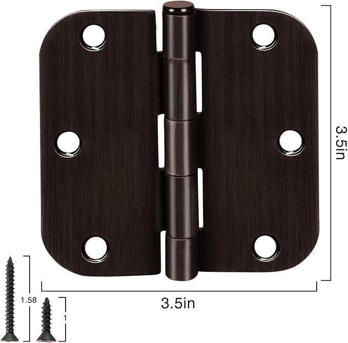 3 Pack 3 1/2 Inch Door Hinges Oil Rubbed Bronze 3.5 Inch Black Interior Hinge for Doors 5/8 Radius Corners 3 ½"Hardware Controls Heavy Duty Iron Flat Home House Decor Accessories Essentials