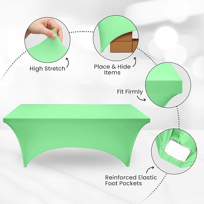 Utopia Kitchen Spandex Tablecloth 1 Pack [6FT, Bright Green] Tight, Fitted, Washable and Wrinkle Resistant Stretch Rectangular Patio Table Cover for Event, Wedding, Banquet & Parties[72Lx30Wx30H Inch]