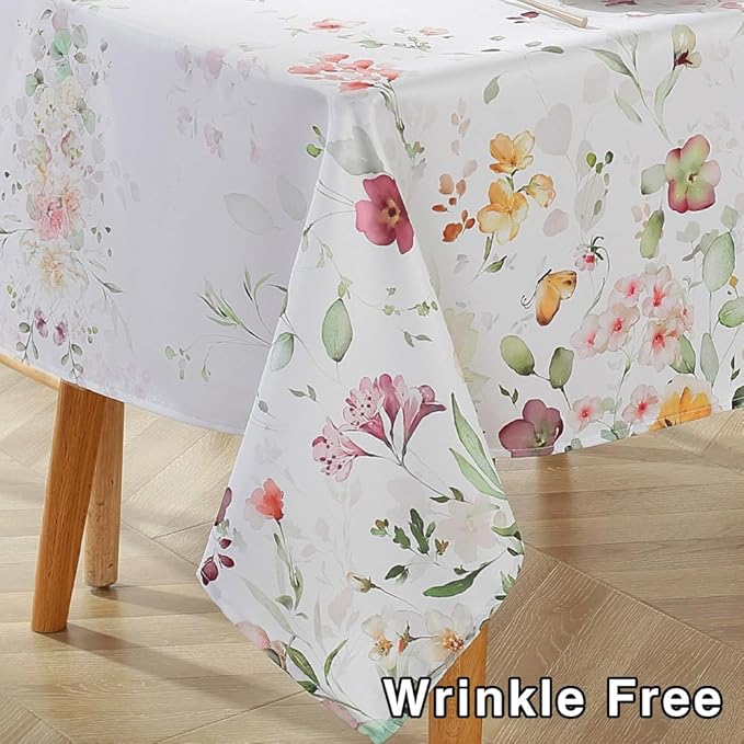 MATIRUG Spring Wildflower Tablecloth Rectangle Table 60x84 Inch,Washable Summer Floral Fabric Tablecloth, Waterproof Runner Style Table Cloths for Party Picnic Dinner Outdoor