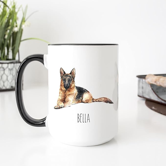 German Shepherd Custom Coffee Mugs with Name for Dog Mom Dad - Personalized Gifts for Best Friends - Grandma Grandpa Present (German Shepherd)