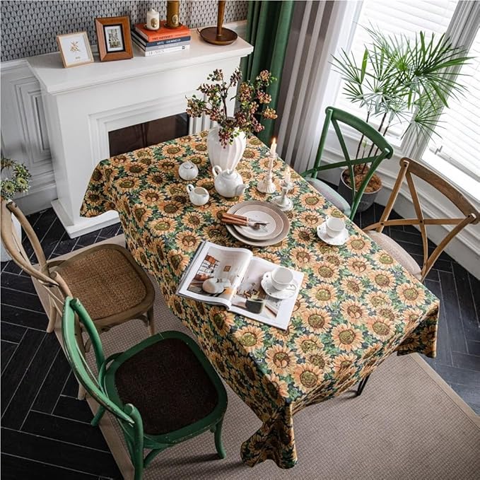 Rectangular Tablecloth Sunflower Jacquard Tablecloth Oil Painting Thick Tablecloth Suitable for Restaurant Camping(140 * 260cm)