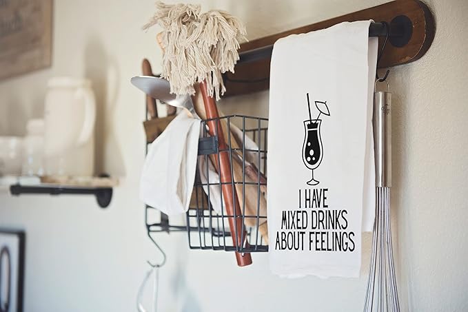 Handmade Funny Kitchen Towel - 100% Cotton Mixed Drinks Bar Towel for Kitchen - 28x28 Inch Perfect for Hostess Housewarming Christmas Mother’s Day Birthday Gift (I have Mixed Drinks...)