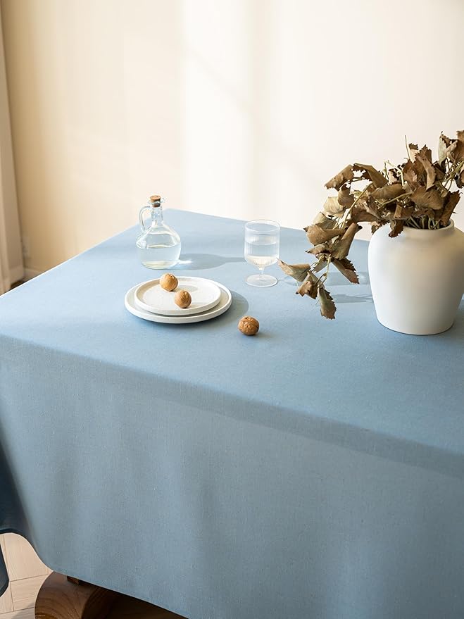 Blue Linen Table Cloths for Rectangle Tables Farmhouse Neutral Tablecloth Rectangular Kitchen Decoration Dining Table Cover Washable 60x104