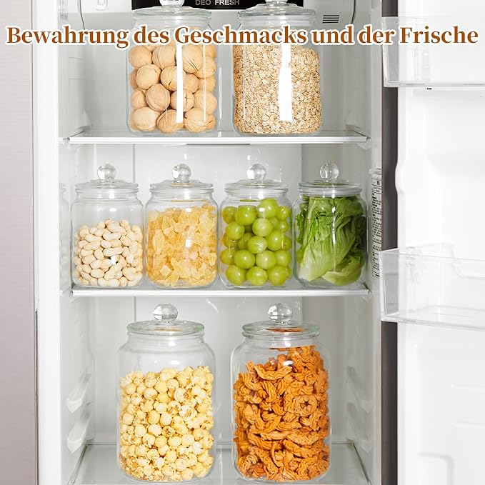 Glass Jars with Airtight Lid Set of 4, Food Jars 34 oz, Pickle Jars, Canning Jars, Glass Containers, Suitable for Kitchen, Pickles, Flour, Grains, Pasta, Sugar, Herbs, Coffee