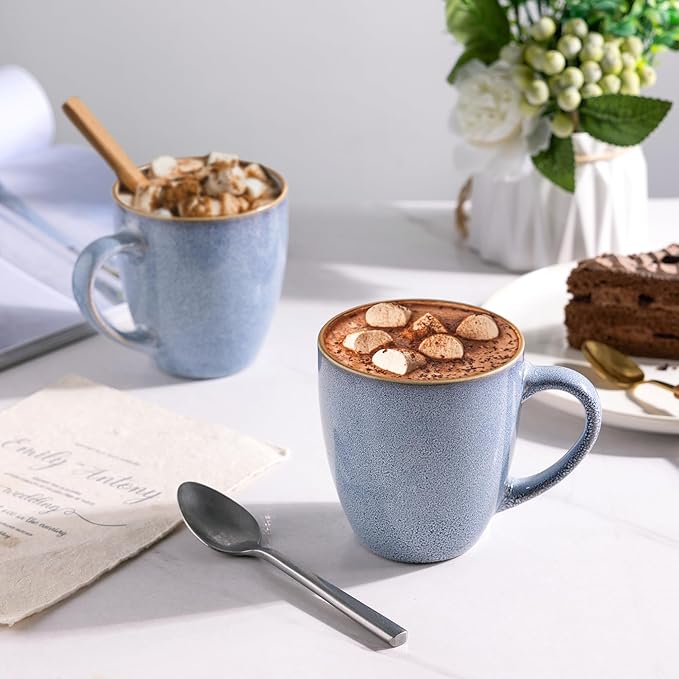 GBHOME Ceramic Coffee Mugs Set of 6, 12oz Stoneware Coffee Mugs Set For Dad Mom Women MEN, Light Weight Ceramic Coffee Cups for Latte/Tea/Beer/Hot Cocoa, Dishwasher & Microwave Safe-Brunnera Blue