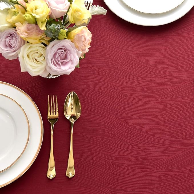 maxmill Jacquard Table Cloth Waving Pattern Water Resistant Wrinkle Resistance Heavy Weight Soft Tablecloth for Kitchen Dinning Tabletop Decoration Oblong 60 x 140 Inch Red