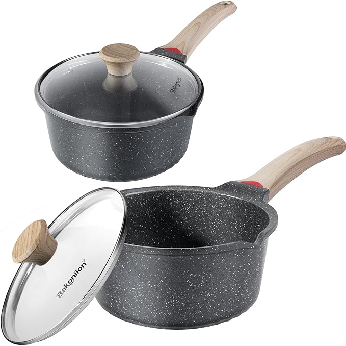 Ceramic Nonstick Saucepan Set 3QT and 4QT, Cast Aluminum Cooking Pots with Side Pour Spouts,Compatible with All Cooktops,Dishwasher Safe
