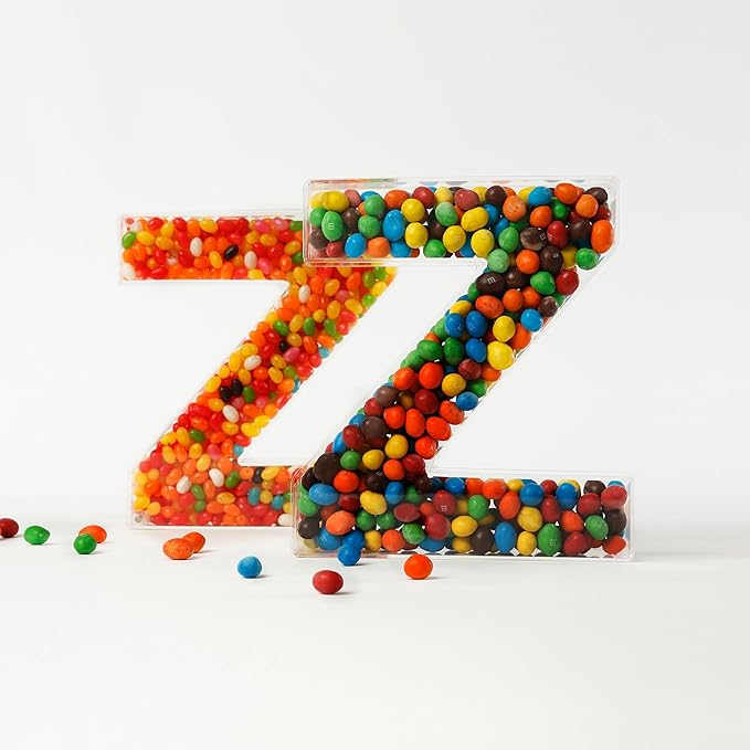 Fillable Alphabet Acrylic Tray Letter Candy Jar Reusable Party Food Jar with Magnetic Lid 10-Inch Sealed Decorative Box (D)