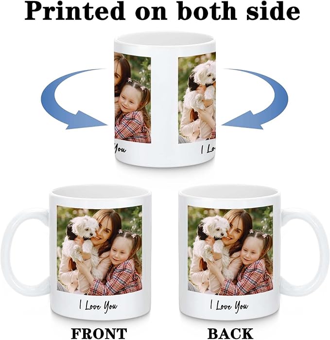 Custom Coffee Mug for Men Women, Personalized 11oz Ceramic Mug with Photo Text & Birth Flower,Customized Valentines Day Gifts for Him Her(1 Photo)