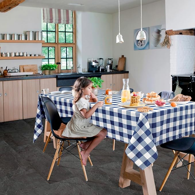 Hiasan Checkered Rectangle Tablecloth Waterproof, 2 Pack, 60 x 102 inch - Buffalo Plaid Table Cloth for Outdoor Picnic/Spring Party/Dining, Navy Blue and White