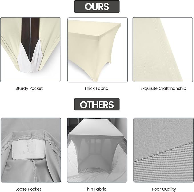 Utopia Kitchen Spandex Tablecloth 1 Pack [6FT, Ivory] Tight, Fitted, Washable and Wrinkle Resistant Stretch Rectangular Patio Table Cover for Event, Wedding, Banquet & Parties [72Lx30Wx30H Inch]