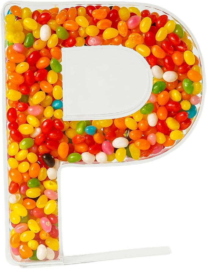 Fillable Alphabet Acrylic Tray Letter Candy Jar Reusable Party Food Jar with Magnetic Lid 10-Inch Sealed Decorative Box (P)