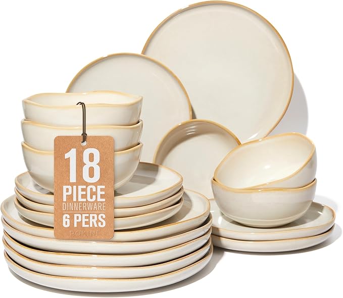 Plates and Bowls Sets for Family of 6, Ceramic Dinnerware Sets, Kitchen Dish Set, Microwave & Dishwasher Safe Dishware, Highly Durable Reactive Glazed Dinner Set, Yellow White