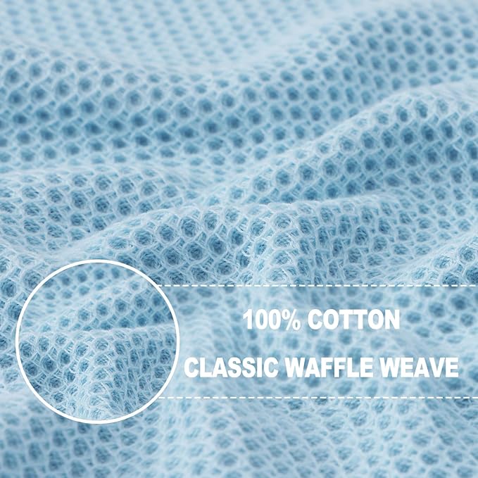 Homaxy 100% Cotton Waffle Weave Kitchen Dish Towels, Ultra Soft Absorbent Quick Drying Cleaning Towel, 13 x 28 Inches, 12-Pack, Sky Blue