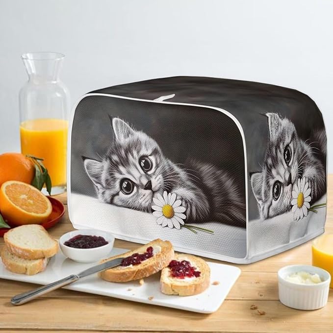 Doojoayie Cute Cat Toaster Cover for Kitchen Small Appliance Bread Machine Protector Washable Oven Cover 2 Slice Kitchen Decorative Accessories