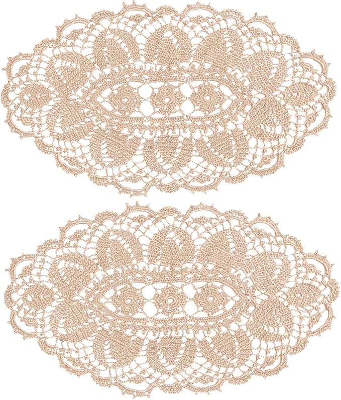 BIBITIME Lace Tablecloth Doily Handmade Crochet Placemat Women Vase Mat Kitchen Table Runner (2PCS- 12 x 22 in, Beige)