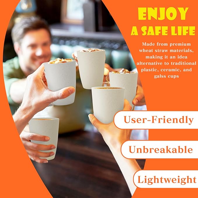 Homienly Wheat Straw Cups 12oz Unbreakable & Easy to Clean Cups Reusable Outdoor Drinking Cups for Travel,Camping,Picnic, Refrigerator and Dishwasher Safe Stackable Water Tumblers- White
