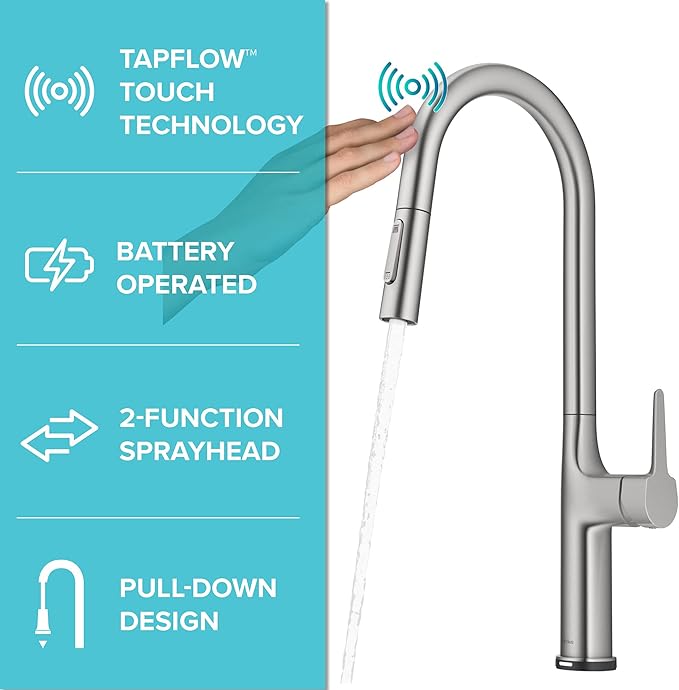 KRAUS Oletto Tall Modern Single-Handle Touch Kitchen Sink Faucet with Pull Down Sprayer in Spot Free Stainless Steel, KTF-3101SFS