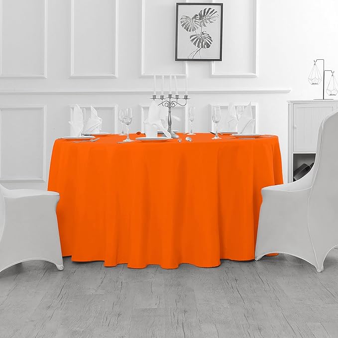 Fokitut 2 Pack Waterproof Round Tablecloth, 90 Inch, Stain Resistant and Wrinkle Polyester Table Cloth, Fabric Table Cover for Kitchen Dining, Wedding, Party, Holiday Dinner-Orange