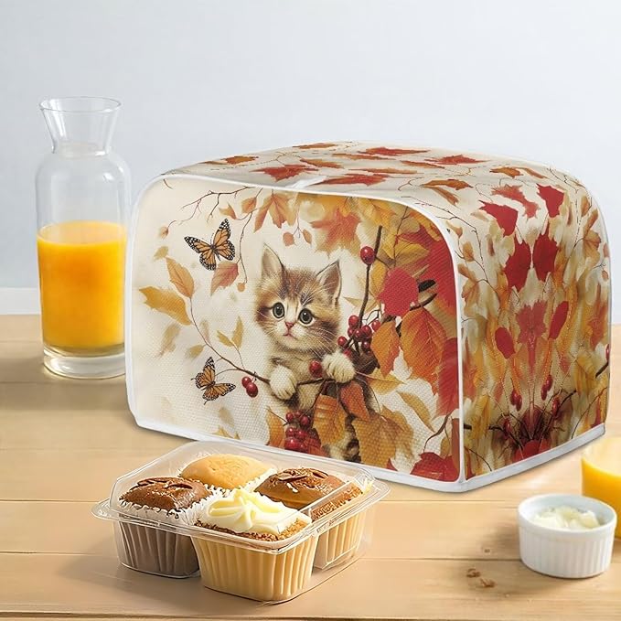 Doojoayie Cute Cat Toaster Cover 4 Slice Toaster Dust Cover Oven Dustproof & Washable for Kitchen Small Appliance,Kitchen Essentials Fall Decor Thanksgiving Theme