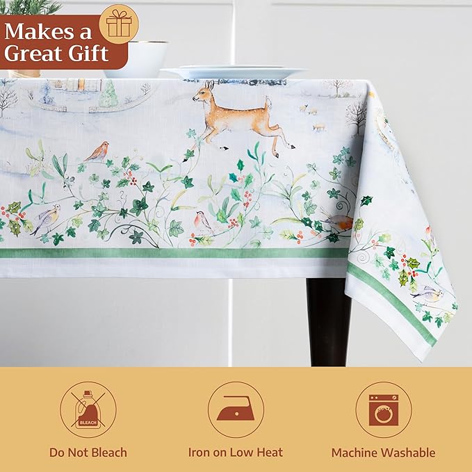 Maison d' Hermine Table Cloth Rectangle Table 100% Cotton 60 x 90 Inches Fall Tablecloth Reusable Everyday Use for Thanksgiving Christmas Decorations Dining Farmhouse Party (Snowy World)