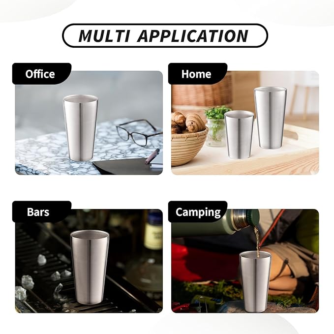 12 Pack 18.6 oz Stainless Steel Insulated Cup, Double Wall Vacuum Metal Cup, Reusable Camping Cups Unbreakable Indoor Outdoor for Party, Home, Office, BBQ, Silver