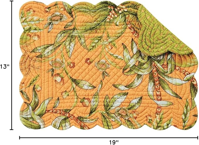 C&F Home Barbados Sunset Flowers Vintage Quilted 100% Cotton Set of 6 Placemats 13" x 19" Coastal Beach House Nautical Home Kitchen Dinner Dining Table Tabletop Reversible Machine Washable Scalloped