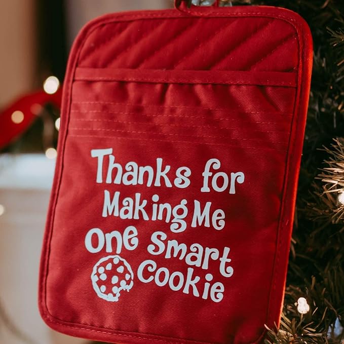 Teacher Appreciation Gift for Women - Thank You Present Potholder - One Smart Cookie Oven Mitt - Set of 2 (One Smart Cookie w/ Keychain)