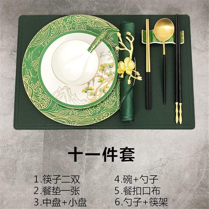 Green Cutlery Set Dinner Plate Placemat Dinner Plate Plate Combination Table Decoration