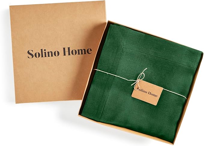Solino Home Linen Tablecloth for Rectangle Tables 60 x 108 Inch - 100% Pure Linen Pine Green Table Cloth - Fete, Machine Washable Cloth Tablecloth for St Patricks Day