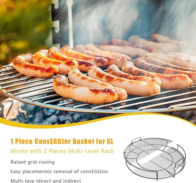 5 Piece Replacement Kit for Big Green Egg XL, Rack for Eggspander 5 Piece Kit Conveggtor Basket 304 Stainless Steel Grill Stack Rack with Removable Cooking System Expander Rack