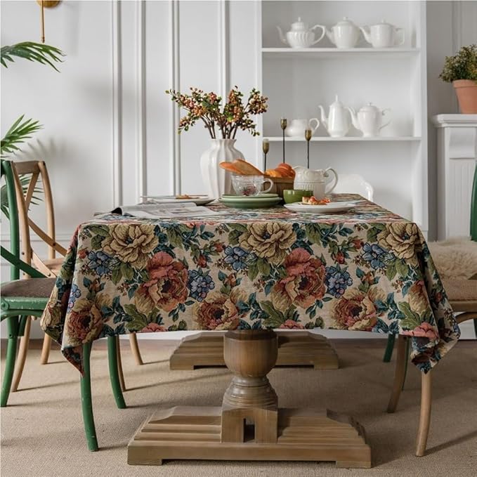 Rectangular Tablecloth Cherry Jacquard Tablecloth Thick Tablecloth Suitable for Restaurant Camping(Style1,140 * 300cm)